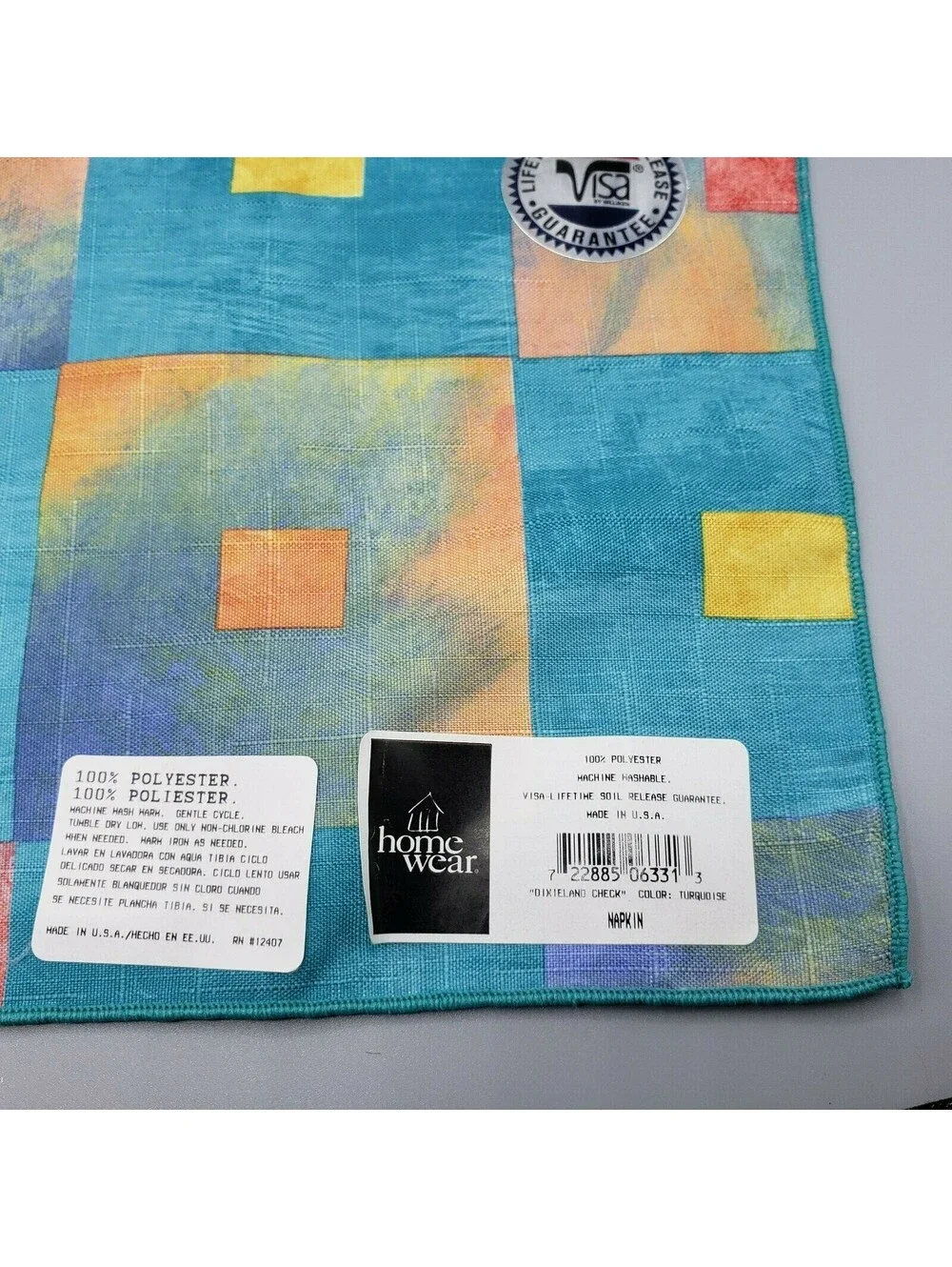 4 Napkins Dixieland Square NWT Home Wear USA Blue Yellow Orange